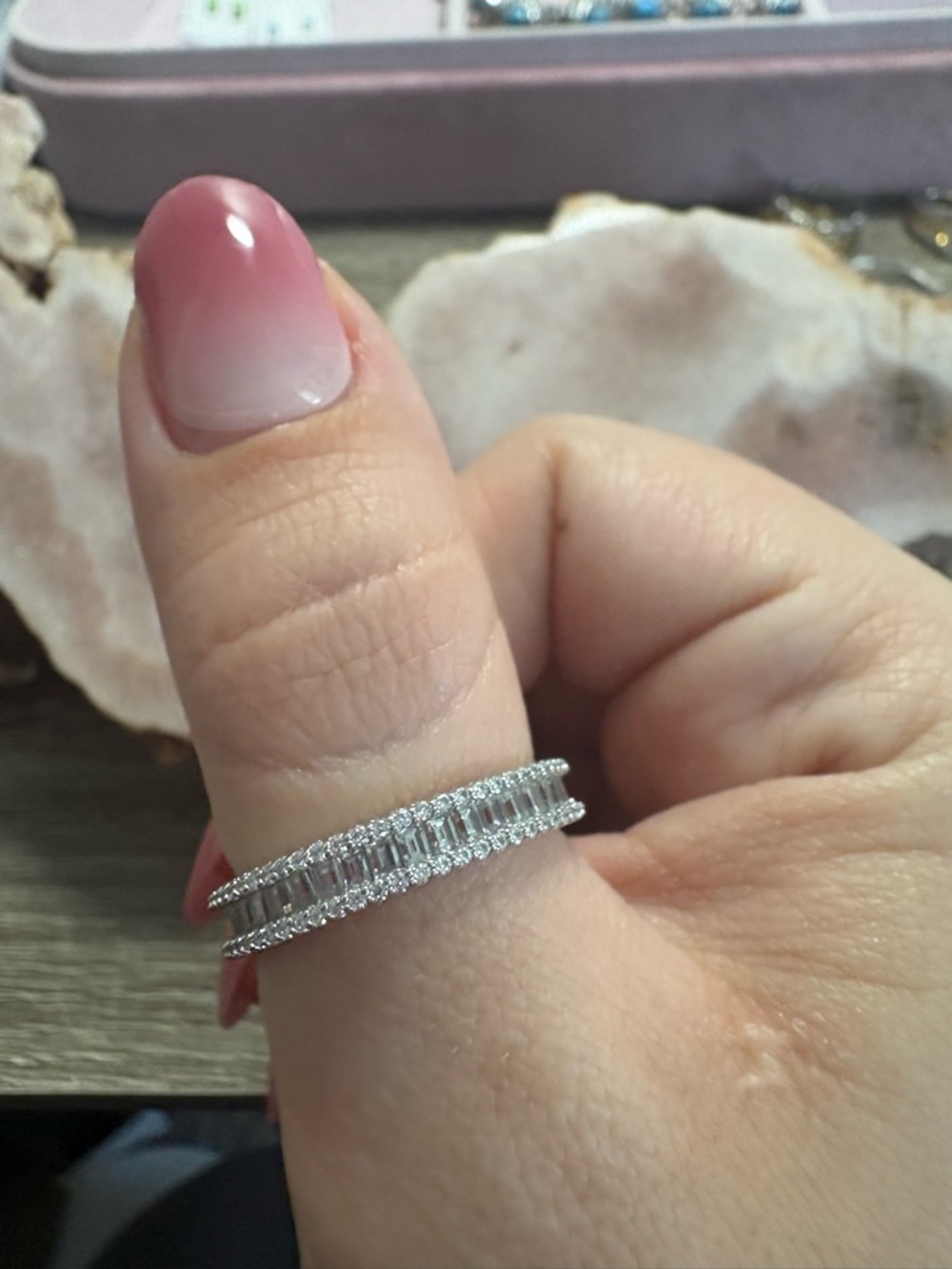 Moissanite Eternity Band Baguette Sterling Silver Size 9